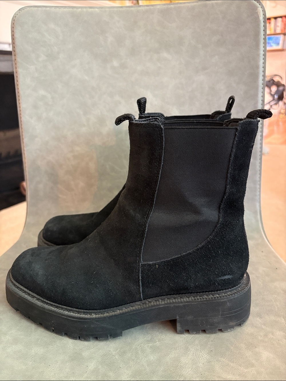 Sam Edelman Black Suede Platform Chelsea Ankle Boots